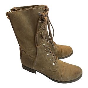 Aldo Women's Brooklyn Lace Up Riding Field Boot Size 8.5 Camel Brown Lace Zip